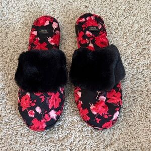 Victoria's Secret Black and Red Plush Slippers